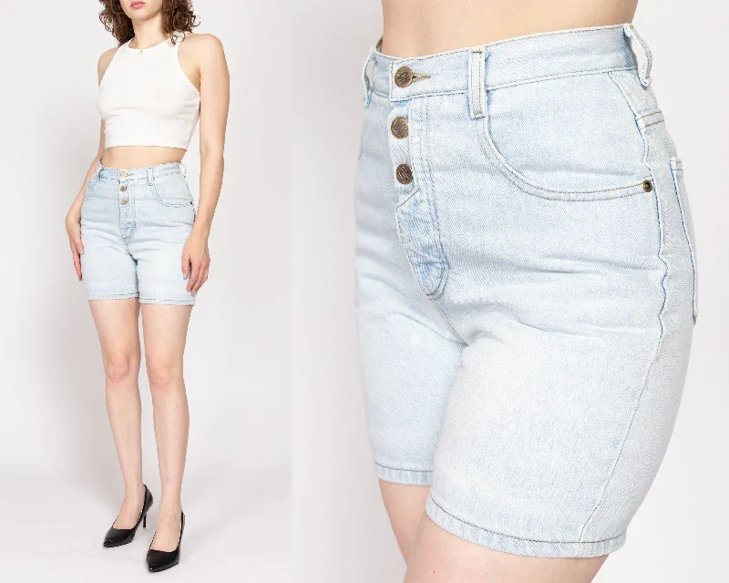 Small 90s Exposed Button Fly Light Wash Jean Shorts 27" Comfortable Distressed Straight-Leg Jeans