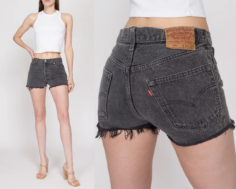 Small 90s Levis 501 Black Cut Off Jean Shorts 29" Trendy Colored Denim Jeans