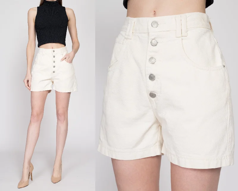 Small 90s White High Waisted Button Fly Jean Shorts 25" Comfortable Low-Rise Jeans