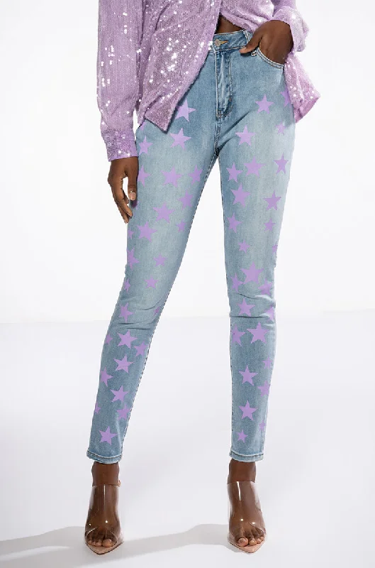 STARLIGHT MID RISE PAINTED SKINNY JEAN Chic Rolled Cuff Denim Jeans