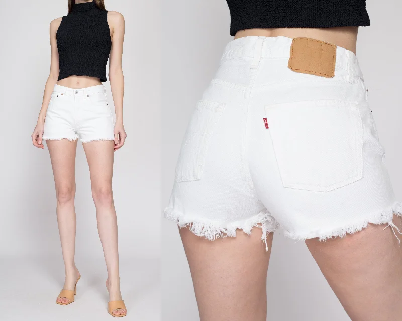 XS-Sm Vintage Levis 501 White High Waisted Jean Shorts 26" Trendy Plus Size Jeans
