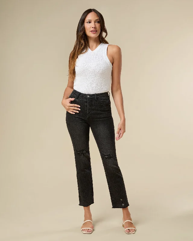 Distressed Straight Leg Jean Chic Rip-Detail High-Waist Jeans