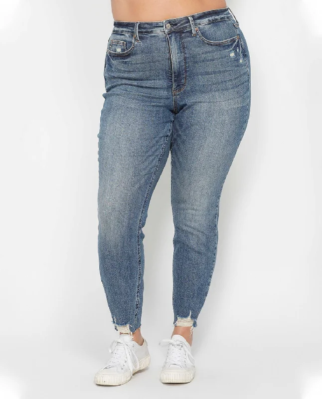 Judy Blue Plus High Waist Tummy Control Destroy Hem Skinny Jean Comfortable Mid-Rise Jeans Judy Blue Plus High Waist Tummy Control Destroy Hem Skinny Jean Comfortable Mid-Rise Jeans