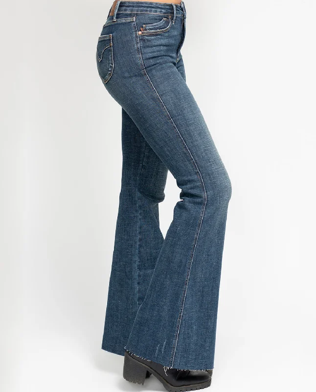 Judy Blue High Waist Tummy Control Flare Jean Trendy Cut-Off Denim Shorts