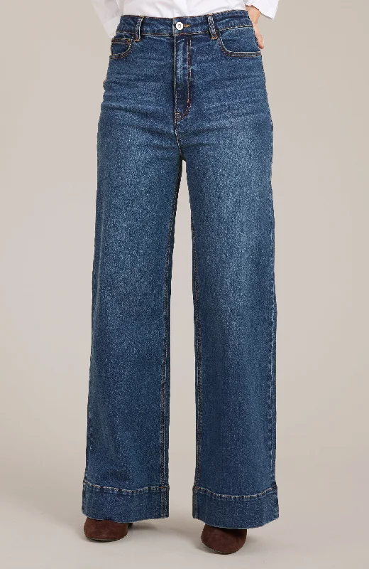 Flared High Rise Jean - Dark Denim Fashionable Slouchy Fit Jeans