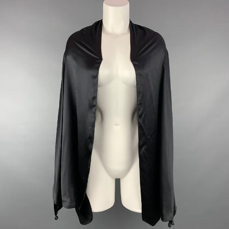 JEAN PAUL GAULTIER FEMME Size One Size Black Satin Oversized Sleeves Chic Rip-Detail High-Waist Jeans