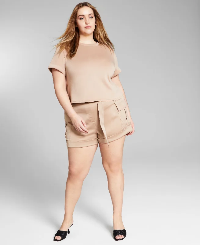 Jeannie Mai X Inc Plus Size Utility Shorts Stylish High-Waisted Denim