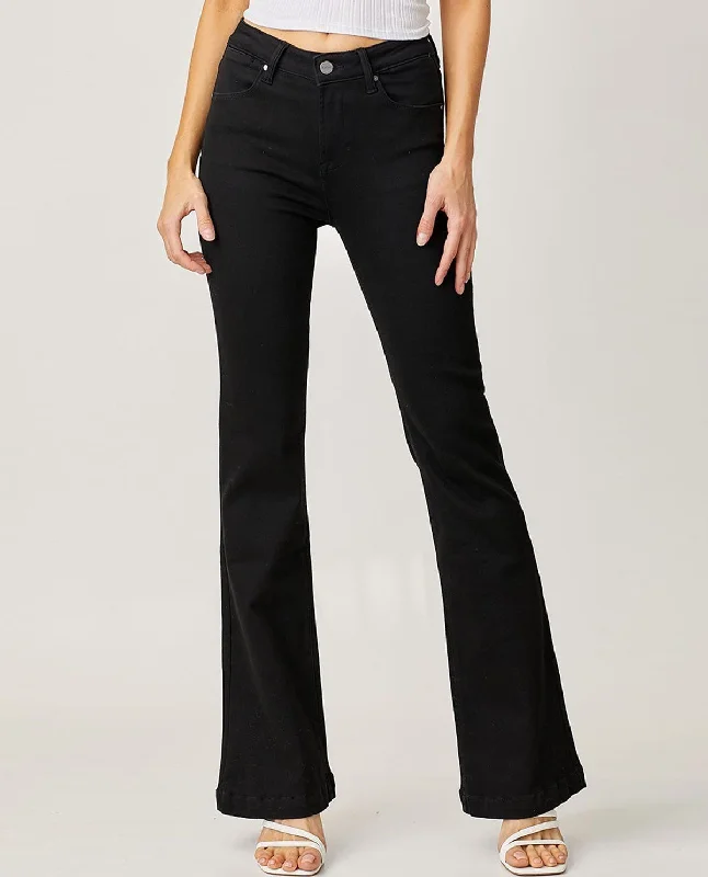 Risen Midrise Black Flare Jean Casual Wide-Legged Denim Jeans