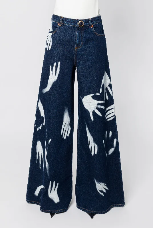 Area Handprint Wide Leg Jean Fashionable Slim Fit Jeans