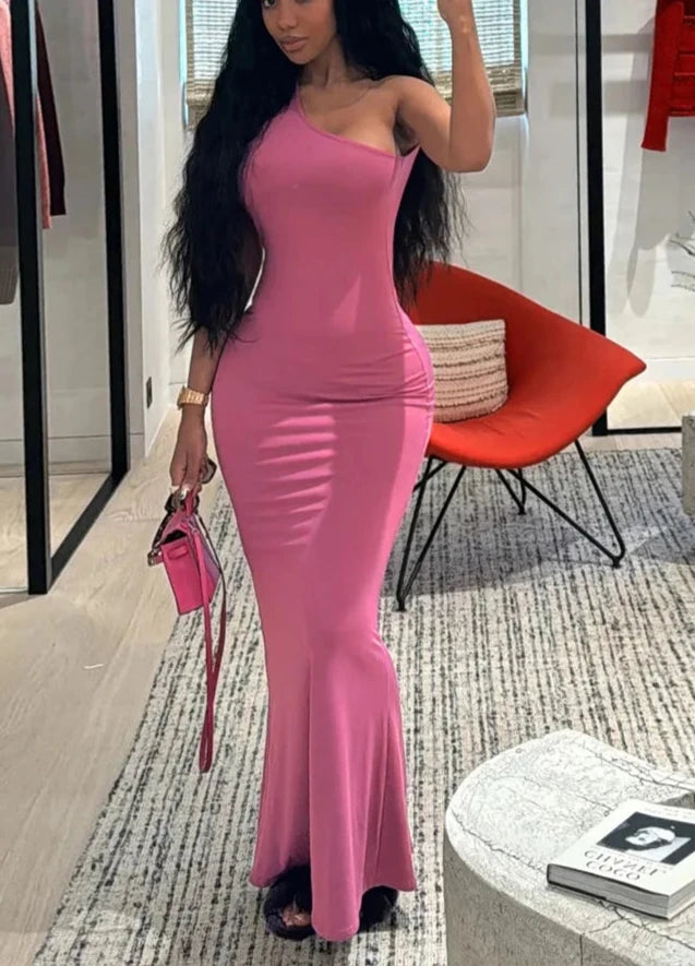A&A Backless Body Shaping One Shoulder Maxi Dress Stylish One-Shoulder Maxi Dress