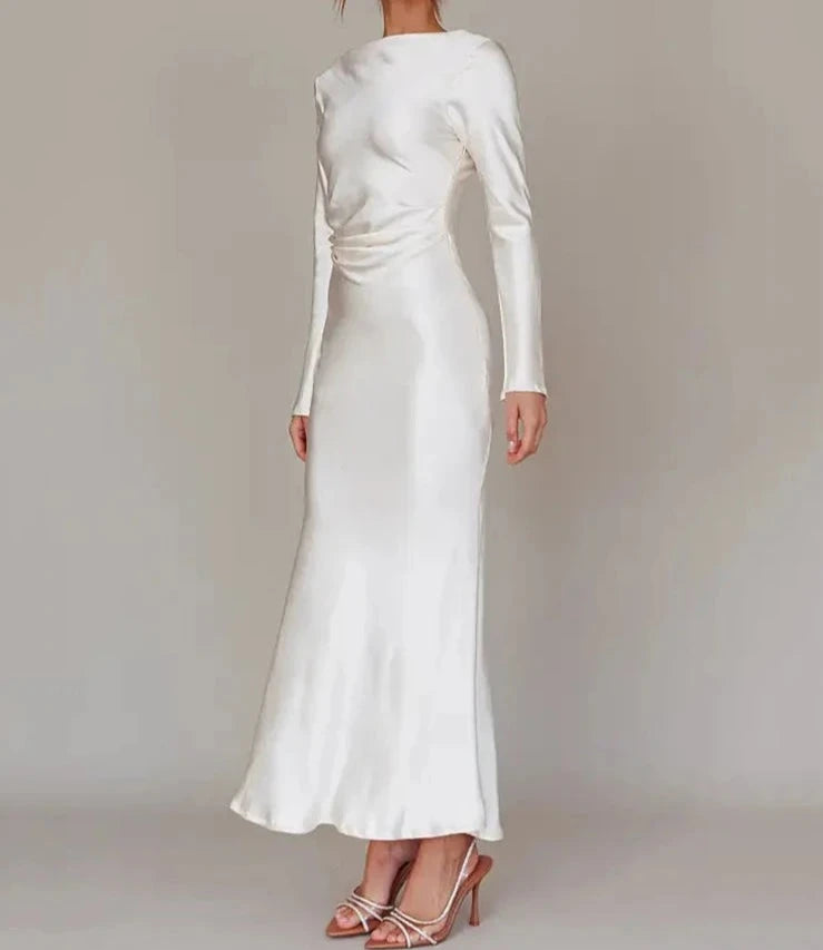 A&A Bodycon Long Sleeve Satin Maxi Dress Fashionable Faux Wrap Maxi Dress