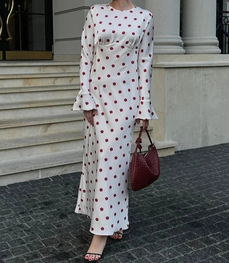 A&A Flare Long Sleeve Printed Polka Dot Maxi Dress Fashionable Halter Neck Maxi Dress A&A Flare Long Sleeve Printed Polka Dot Maxi Dress Fashionable Halter Neck Maxi Dress