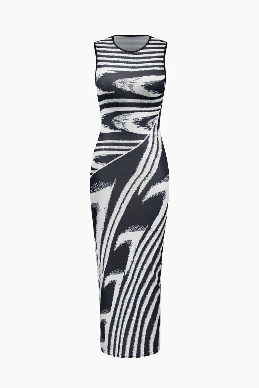 A&A Abstract Monochrome Sleeveless Maxi Dress Chic Off-Shoulder Maxi Dress