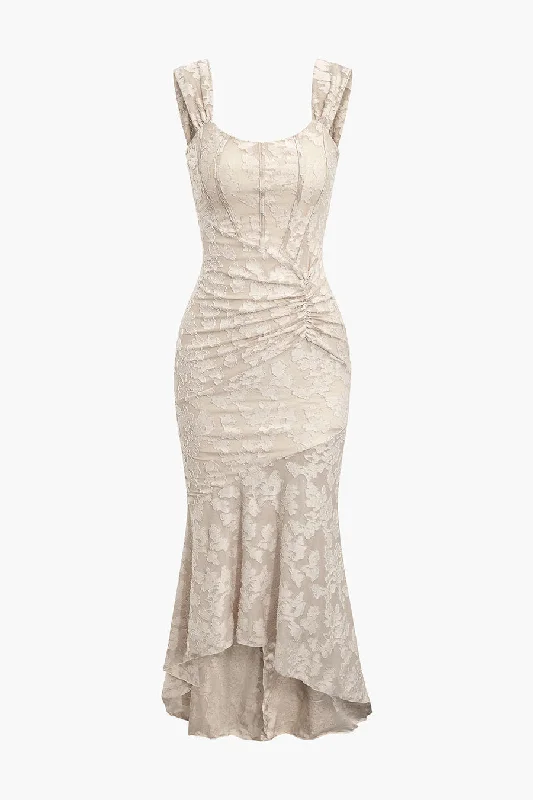 A&A Off Shoulder Lace Ruffle Maxi Dress Stylish One-Shoulder Maxi Dress