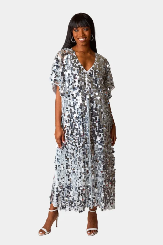 Atlas Sequin Caftan Maxi Dress - Overcast Trendy Maxi Dress with Straps