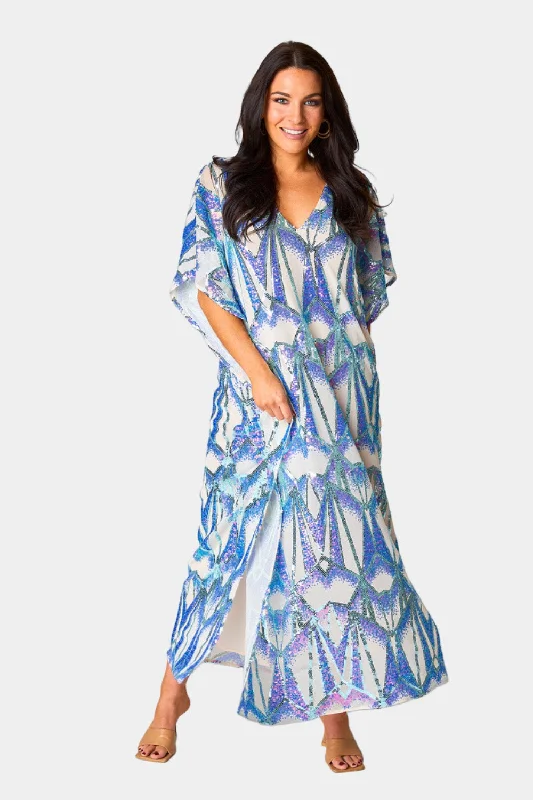 Atlas Sequin Caftan Maxi Dress - Queen of The Sea Trendy Ruffled Maxi Dress