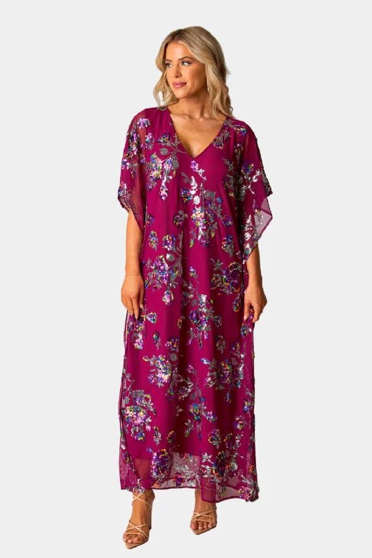 Atlas Sequin Caftan Maxi Dress - Red Sangria Trendy Printed Maxi Dress
