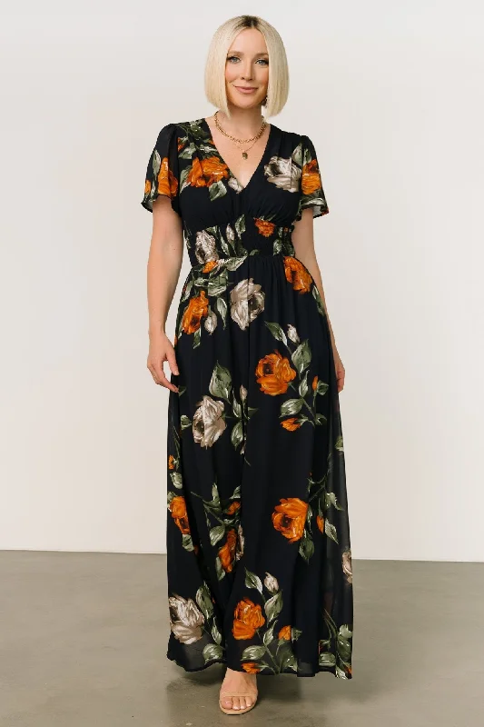 Birdie Maxi Dress | Midnight Navy Floral Comfortable T-Shirt Maxi Dress