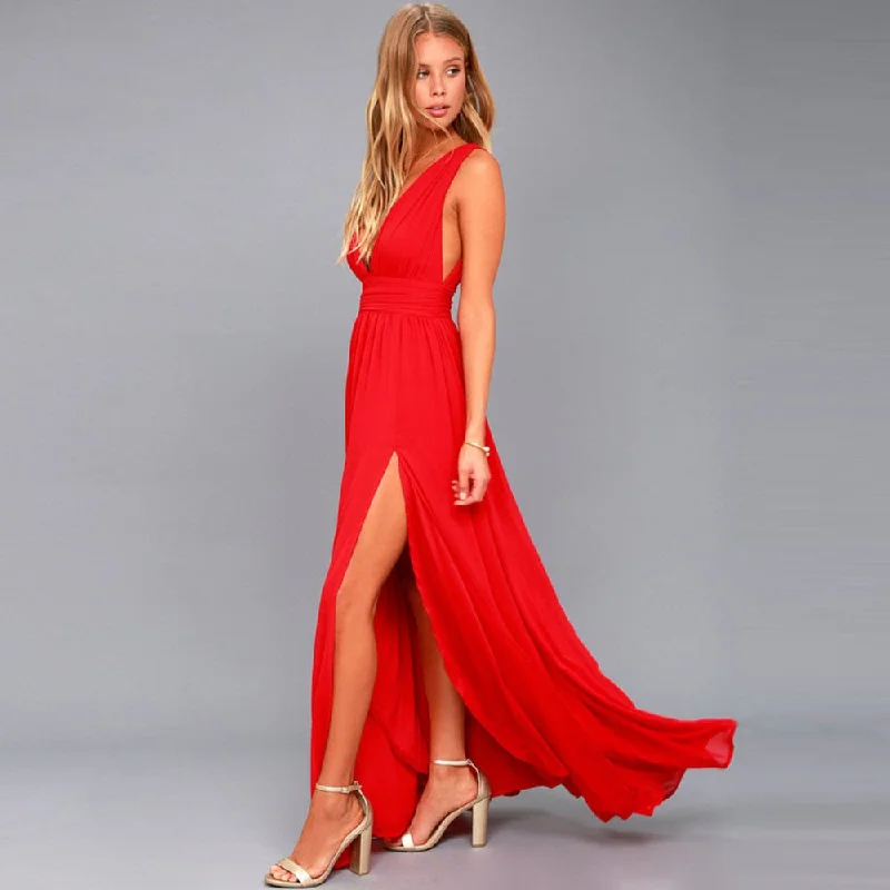 BerriesJam - Bohemia V-neck Sleeveless Sexy Party Long Maxi Dress Cozy Knit Maxi Dress BerriesJam - Bohemia V-neck Sleeveless Sexy Party Long Maxi Dress Cozy Knit Maxi Dress