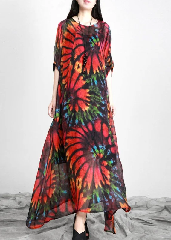 Bohemian Red Print Chiffon Maxi Dresses Stylish Empire Waist Maxi Dress