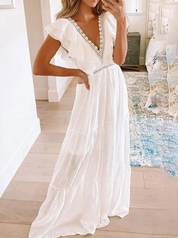BerriesJam - Butterfly Sleeve Boho Maxi Dress Fashionable Halter Neck Maxi Dress