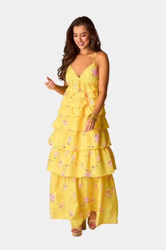 Callie Tiered Maxi Dress - Songbird Elegant Lace-Up Maxi Dress