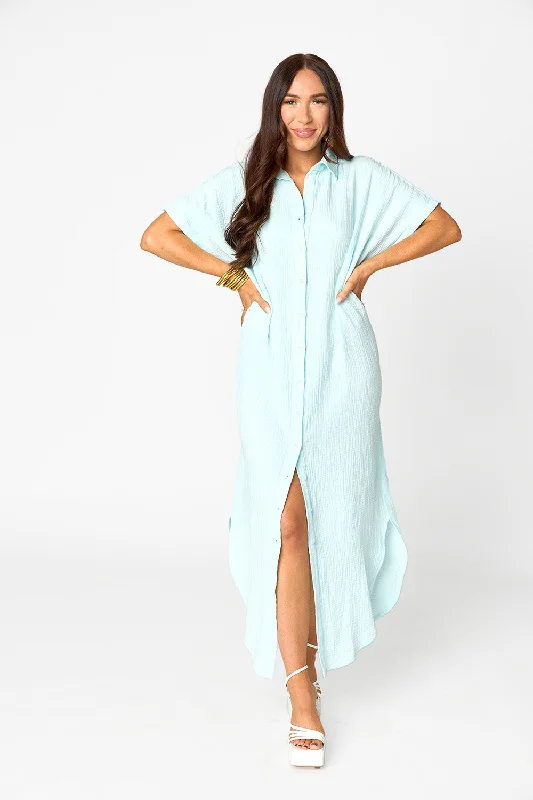 Carmen Cover Up Caftan Maxi Dress - Aqua Cozy Maxi Dress with Slit
