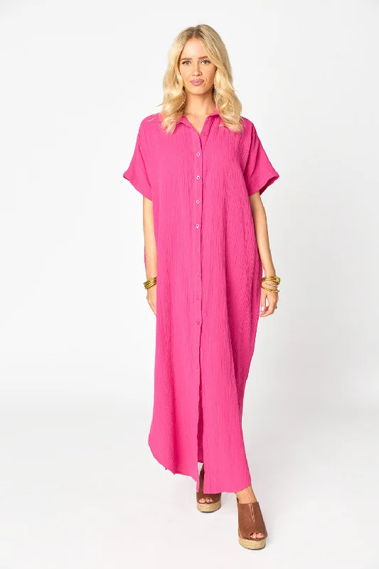 Carmen Cover Up Caftan Maxi Dress - Hot Pink Comfortable Flowy Maxi Dress