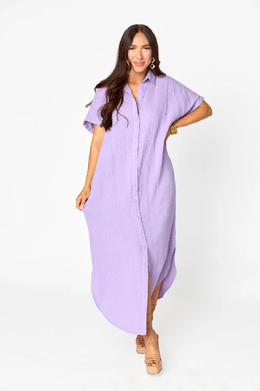 Carmen Cover Up Caftan Maxi Dress - Lavender Cozy Open-Back Maxi Dress