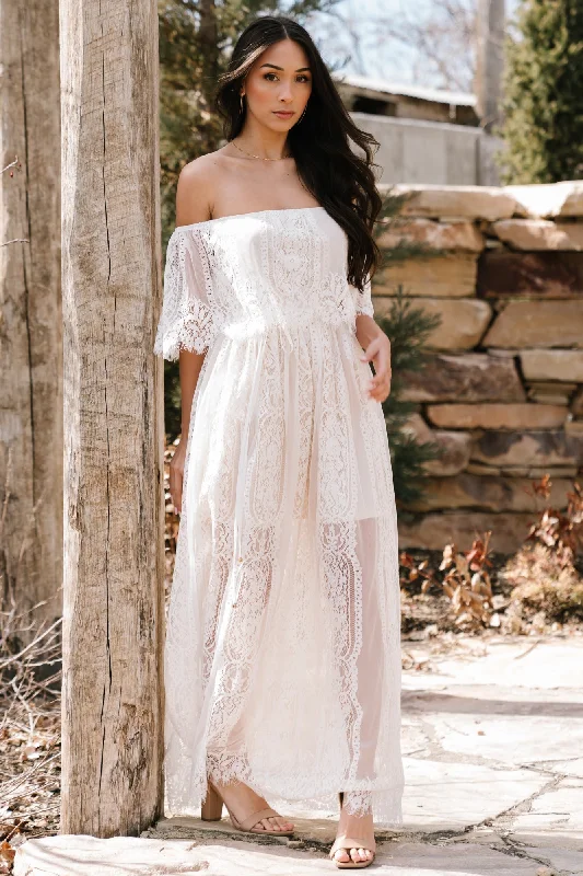 Caroline Lace Maxi Dress | Off White Fashionable Button-Down Maxi Dress