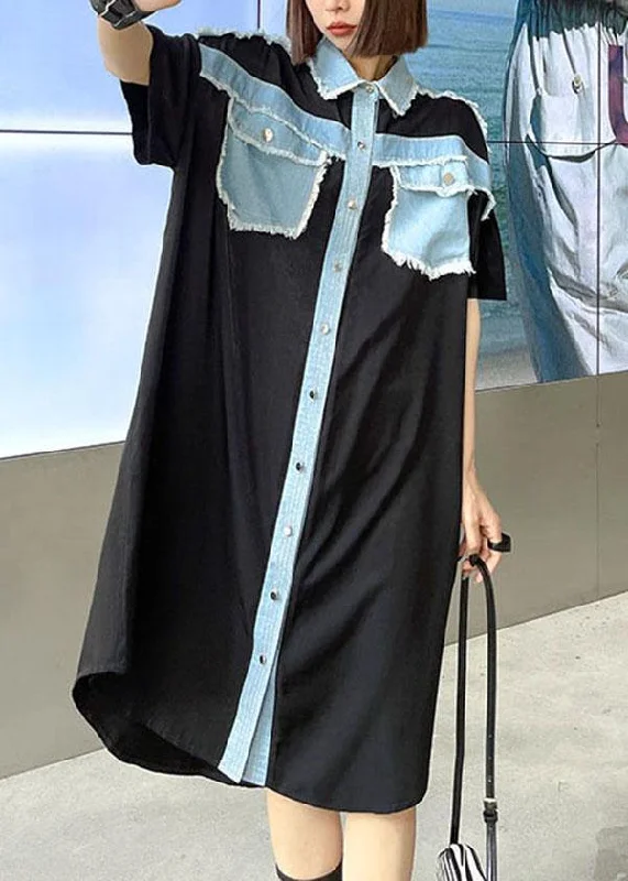 Casual Black Summer Splicingpocke Patchwork Maxi Dresses Short Sleeve Cotton Stylish Boho Chic Maxi Dress Casual Black Summer Splicingpocke Patchwork Maxi Dresses Short Sleeve Cotton Stylish Boho Chic Maxi Dress