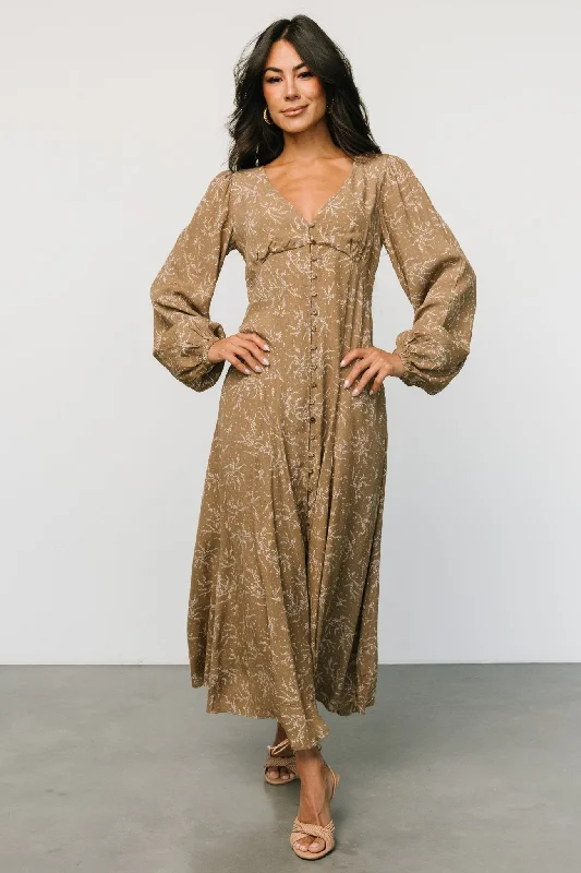 Claudine Maxi Dress | Dusty Brown Print Fashionable Layered Maxi Dress
