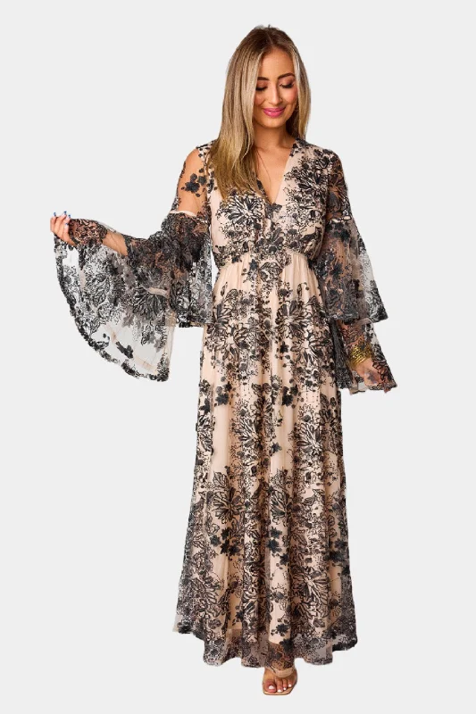 Colette Long Sleeve Maxi Dress - Flamenco Stylish Maxi Dress with Pleats