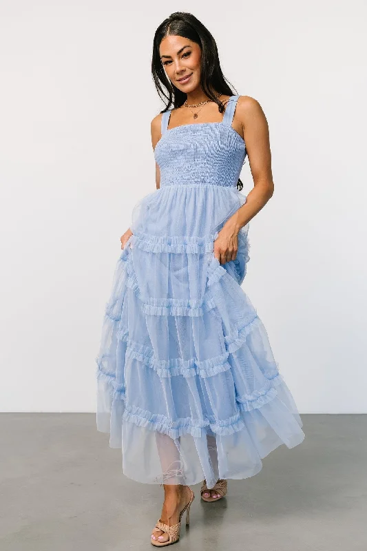 Constance Tulle Maxi Dress | Light Blue Comfortable Fitted Maxi Dress