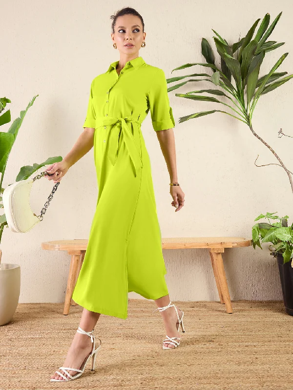 Collar Buttoned Down Shirt Maxi Dress Fashionable Sheer Maxi Dress