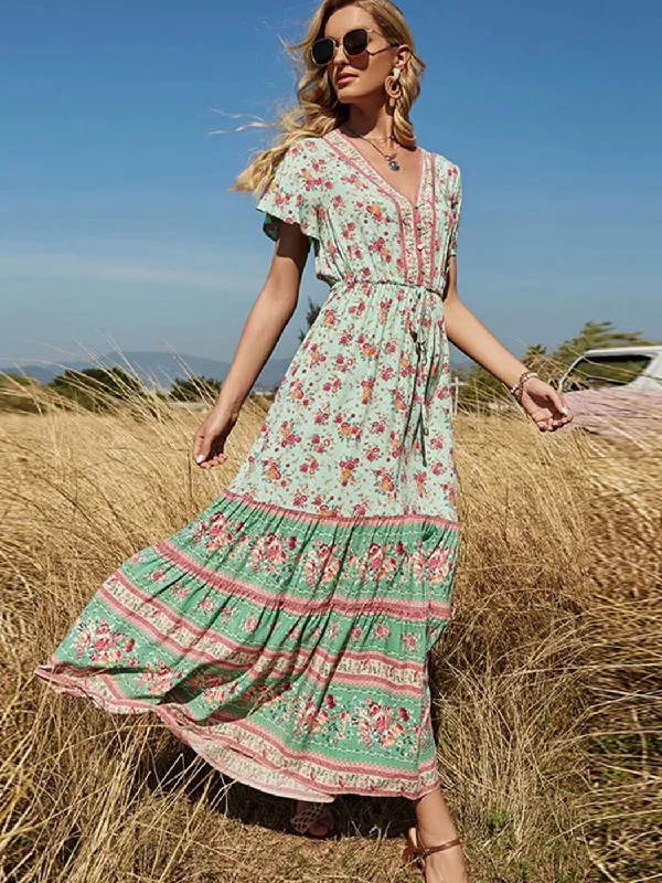BerriesJam - Countryside Bohemian Casual Maxi Dress Comfortable Fitted Maxi Dress