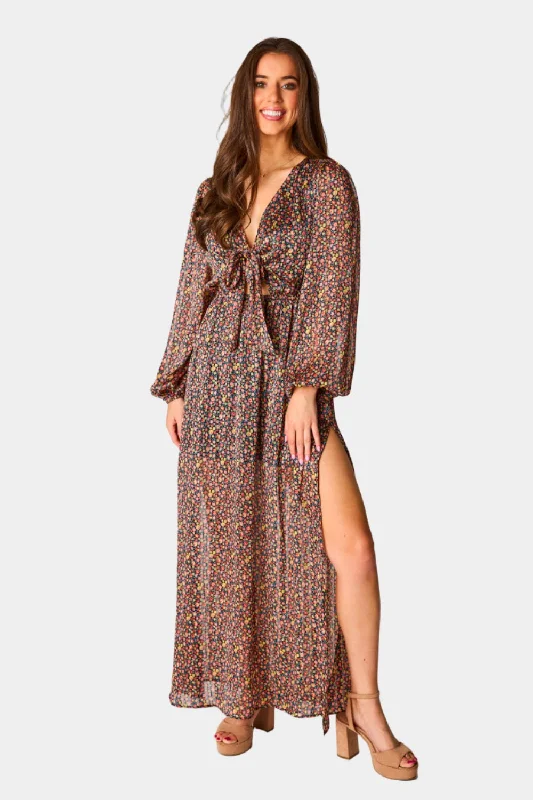 Desirae Long Sleeve Maxi Dress - Color Burst Trendy Maxi Dress with Straps