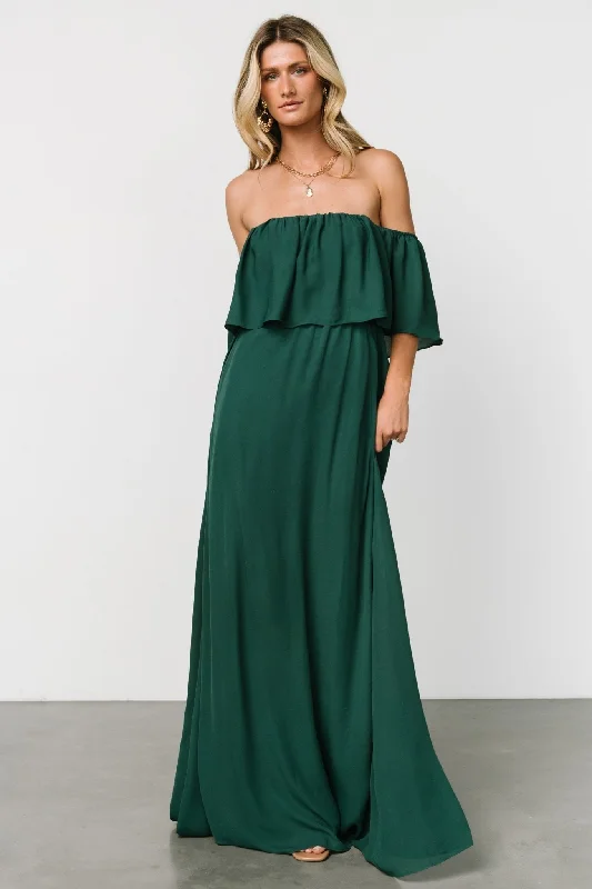 Diana Off Shoulder Maxi Dress | Emerald Cozy Longline Maxi Dress