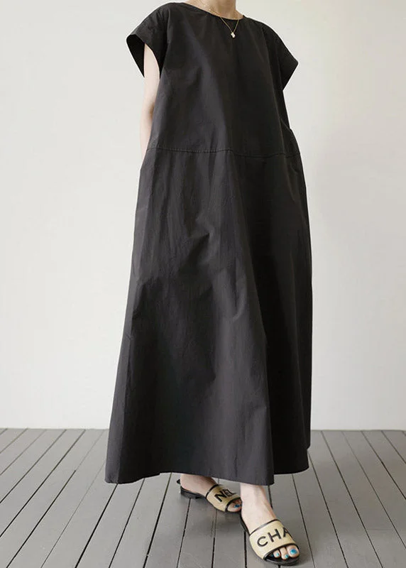DIY Black O-Neck Patchwork Solid Maxi Dress Short Sleeve Classic V-Neck Maxi Dress