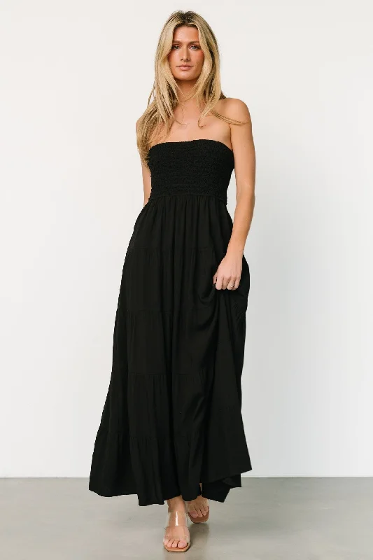 Domenica Strapless Maxi Dress | Black Elegant Pleated Maxi Dress