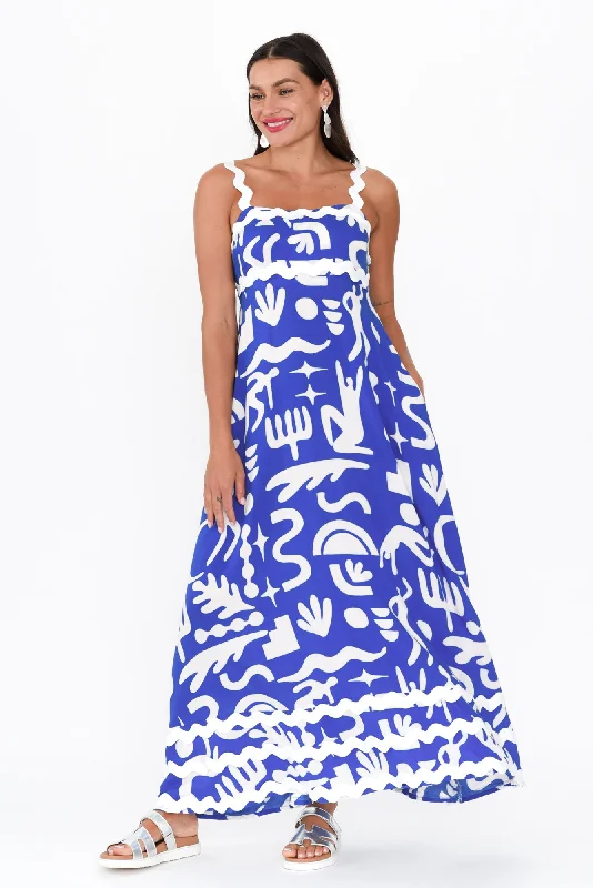 Eda Blue Abstract Maxi Dress Classic A-Line Maxi Dress