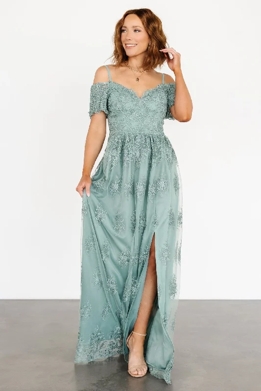 Esperanza Tulle Embroidered Maxi Dress | Sage Elegant Sleeveless Maxi Dress