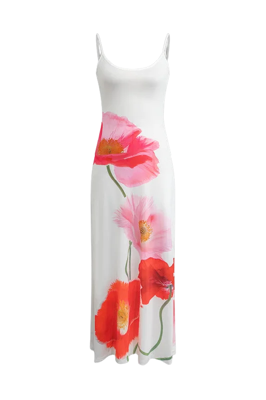 A&A Backless Printed Flower Vacation Maxi Dress Trendy Floral Print Maxi Dress