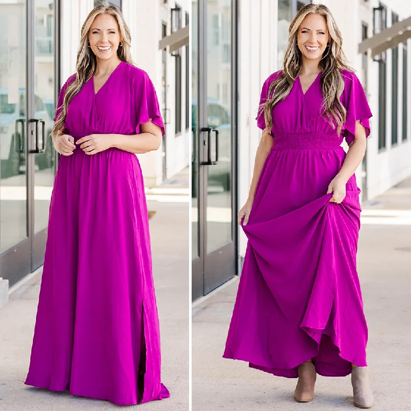 Feeling Good Maxi Dress, Magenta Trendy Short Sleeve Maxi Dress