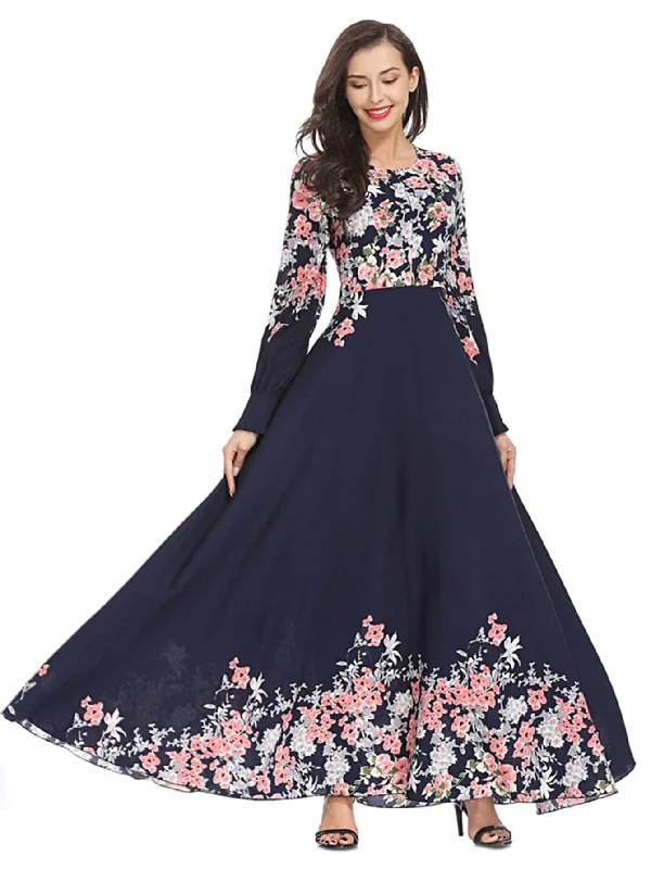 Flower Print Flare Maxi Dress Stylish Button-Up Maxi Dress