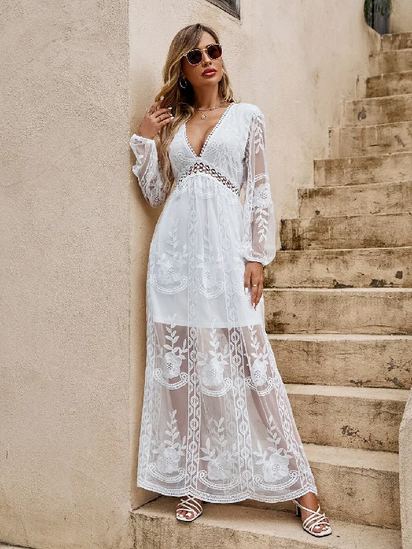BerriesJam - Greek Myth Lace Lantern Sleeve Maxi Dress Casual Maxi Dress with Pockets