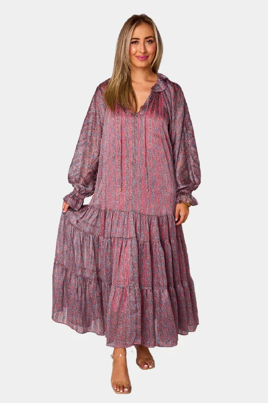 Greta Long Sleeve Maxi Dress - Forget Me Not Stylish One-Shoulder Maxi Dress