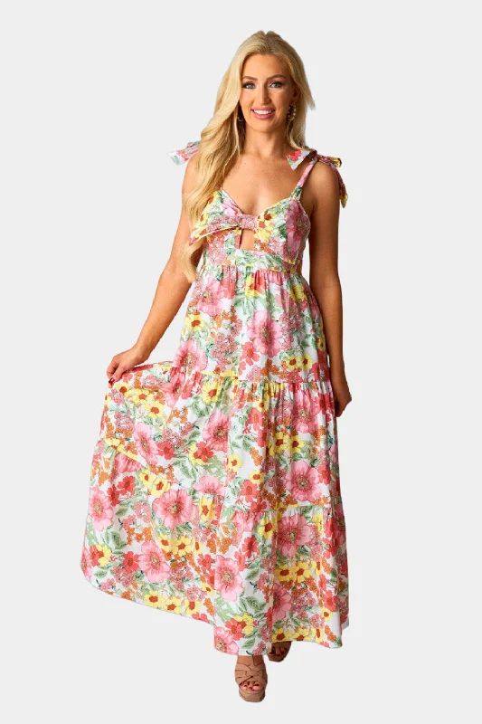 Hamptons Tie-Shoulder Maxi Dress - Whimsy Comfortable Bohemian Maxi Dress