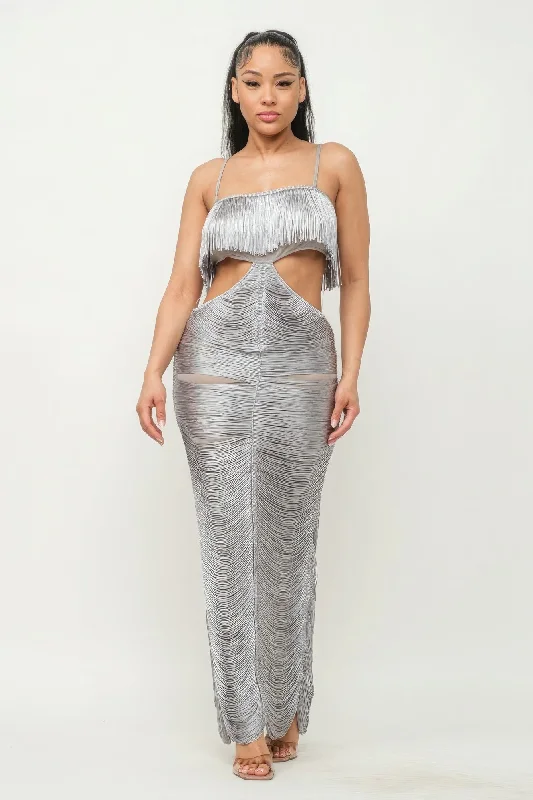 Lux Fringe Maxi Dress Chic Button-Up Maxi Dress