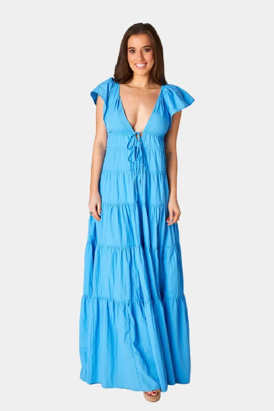 Holland Tiered Maxi Dress - Aquatic Stylish V-Neck Maxi Dress